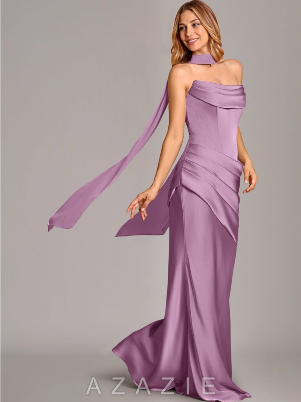 Azazie Pelagia Mermaid Corset Stretch Satin Dress